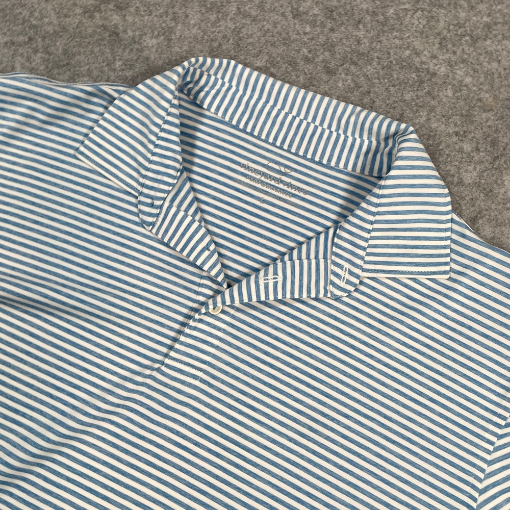 Vineyard Vines Mens Polo L Blue Striped Performance Stretch Short Sleeve